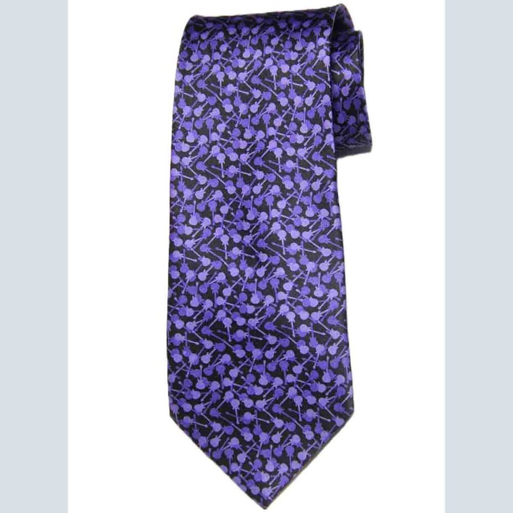 Carlos Santana Silk Tie Purple Guitars Pattern Men's